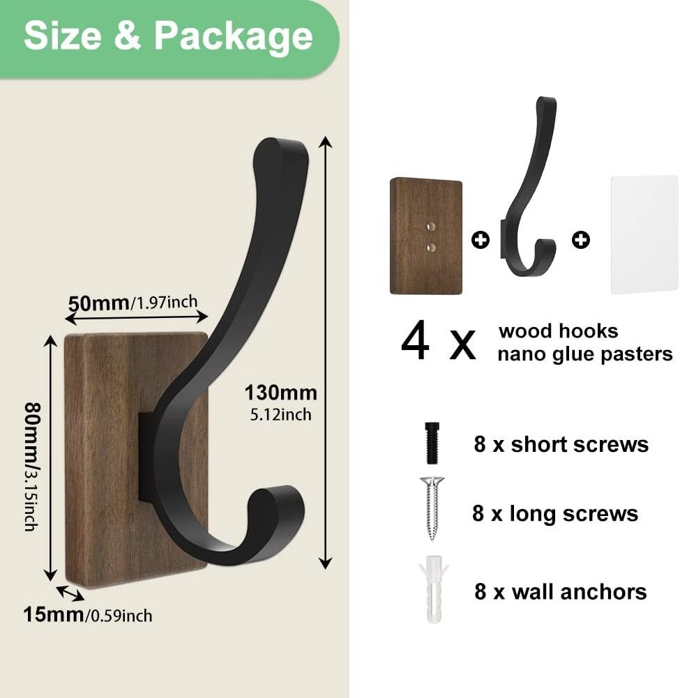 4 Pack Rustic hangers for clothes wall mounted wooden coat hooks