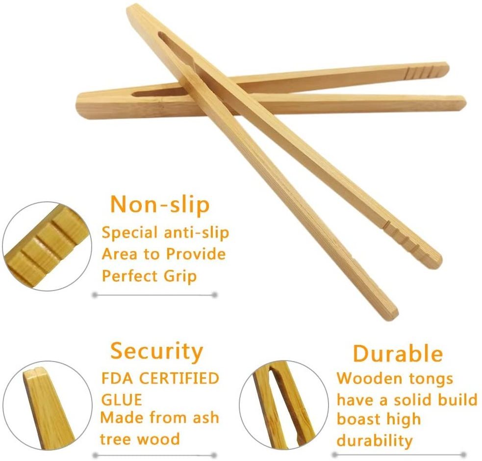 Kitchen Baking Tools Classic 7 Inch Natural Bamboo Tongs Tweezers Clamp Food Salad Bread Toast Tongs