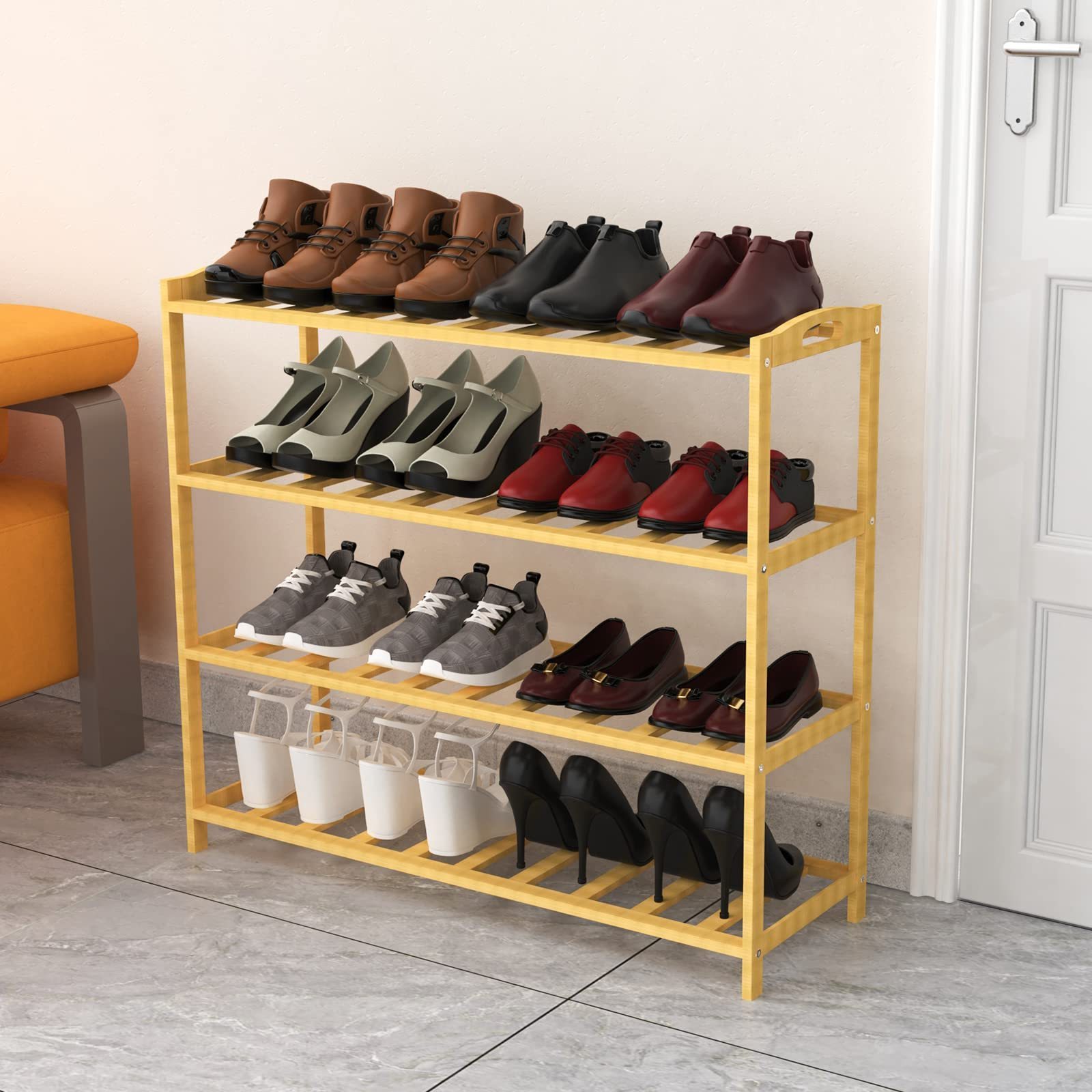 Hot sale home storage products  bamboo 4-Tier furniture  shoe racks cabinet shoe display rack