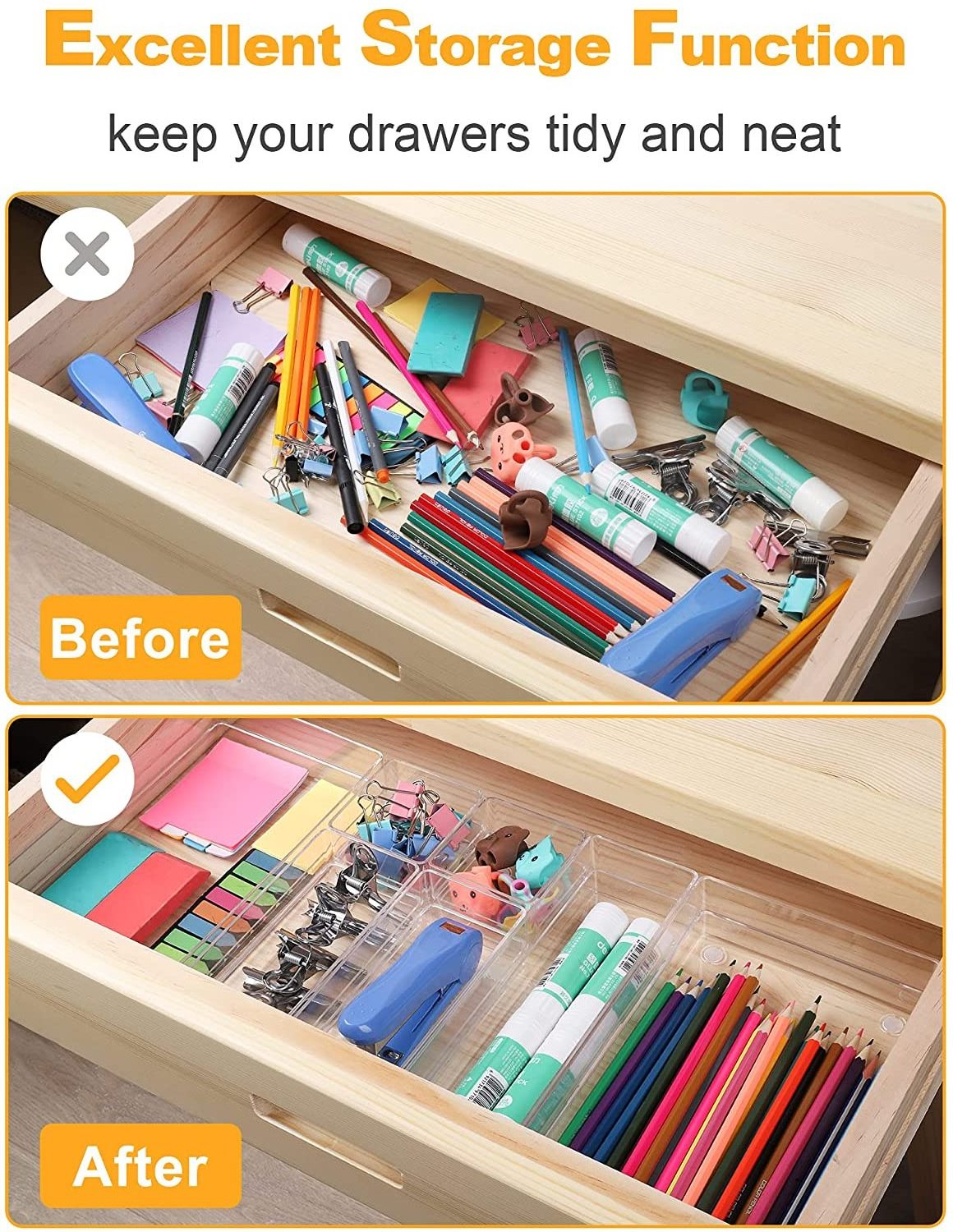 Kitchen Makeup Desk Stackable Drawer Dividers Clear Organizer Box Food Container Plastic Draw Storage Tray Draw Organizer