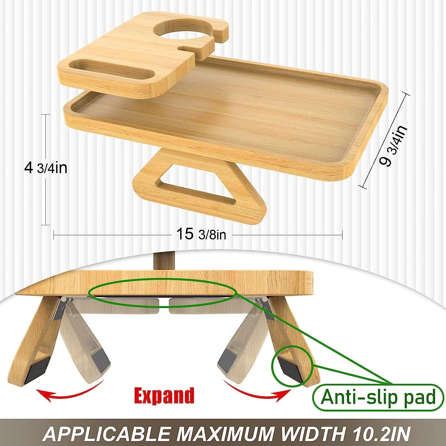 Custom Sofa Tray Table With Cup Holder And Phone Holder Bamboo Sofa Arm Tray Couch Cup Holder