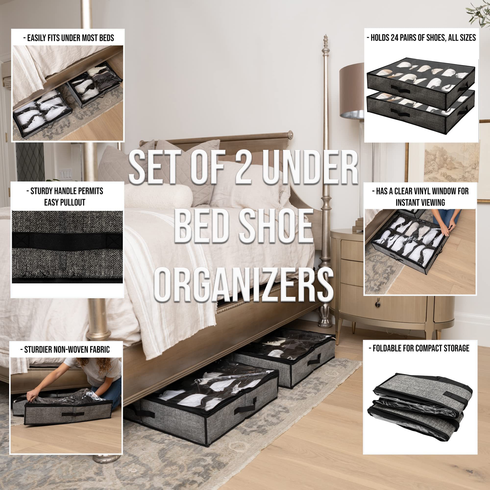 Under Bed 24 Pairs Sturdy Storage Containers Portable Multilayer Foldable Shoe Rack Organizer