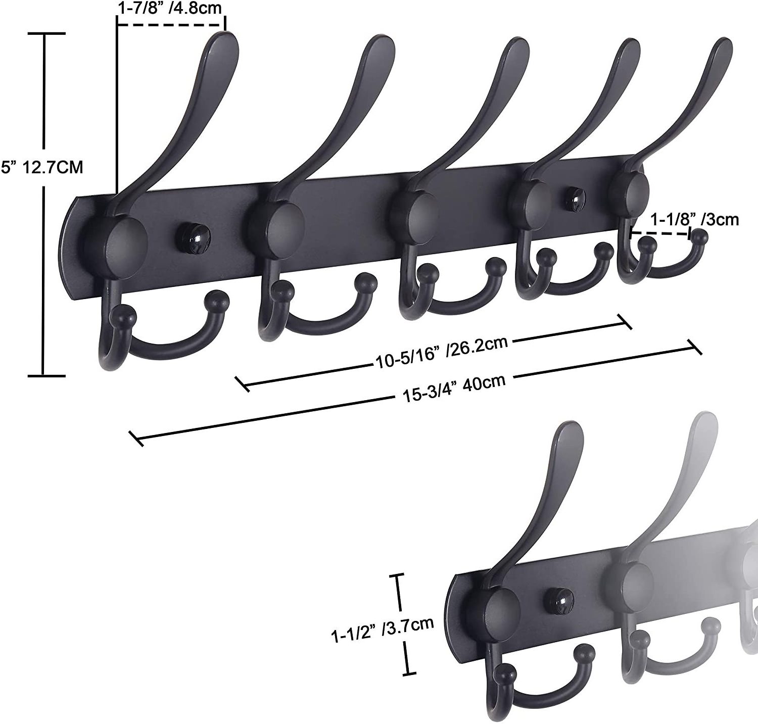 Black 5 Tri Hooks Bathroom Bedroom Stainless Steel Metal Hook Industrial Standing Bath Towel Coat Rack Wall Mount Clothes Hooks