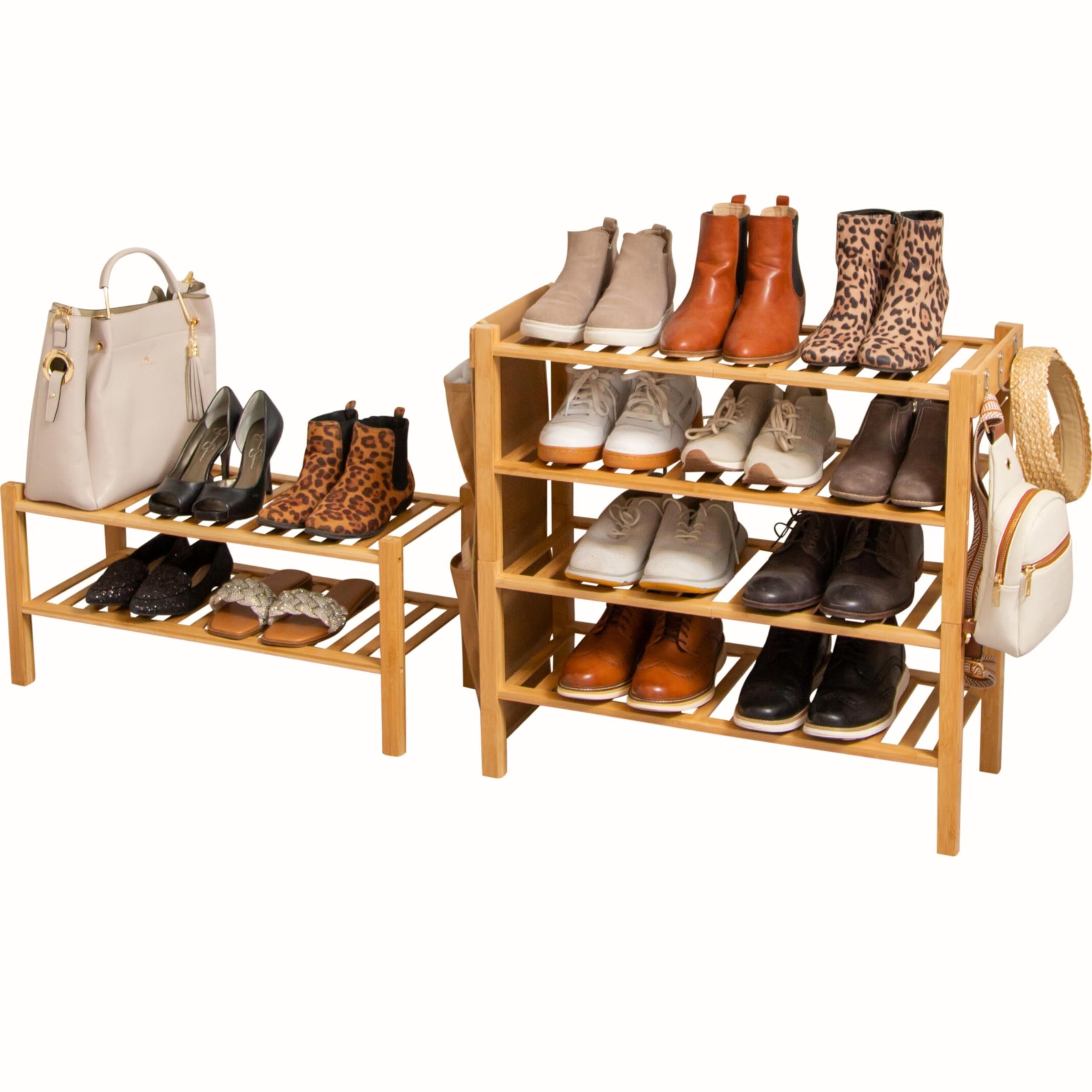 Natural bamboo narrow  organizer for closet small space shoe racks bamboo shelf organizer