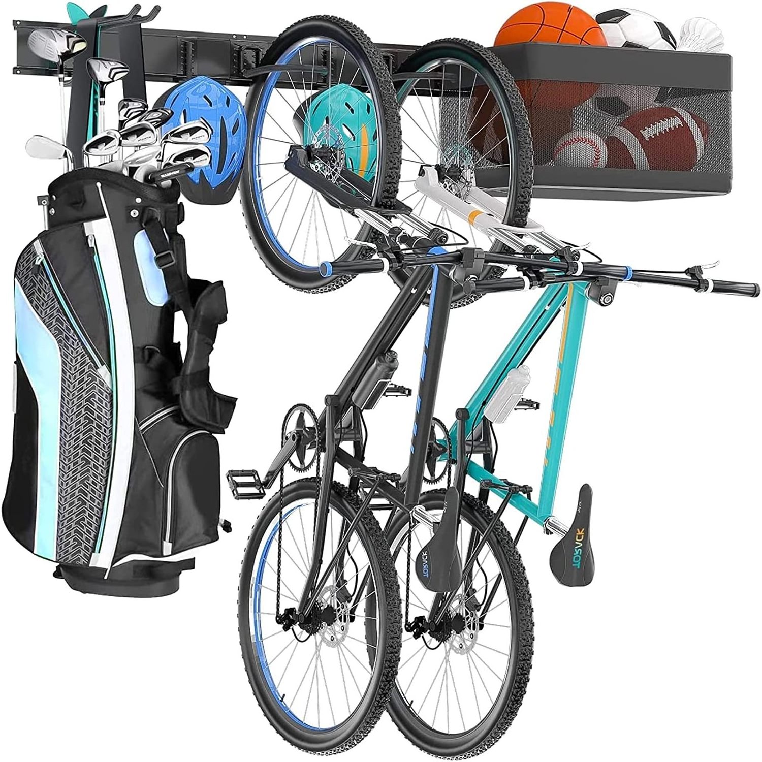 Power tool organizer Wall mount shelf with Ball Storage Basket  power tool organizer bike garage storage