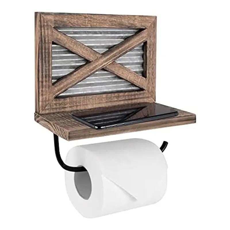 Factory Direct Sale Wooden Toilet paper towel stand rack wall-mounted toilet paper storage rack