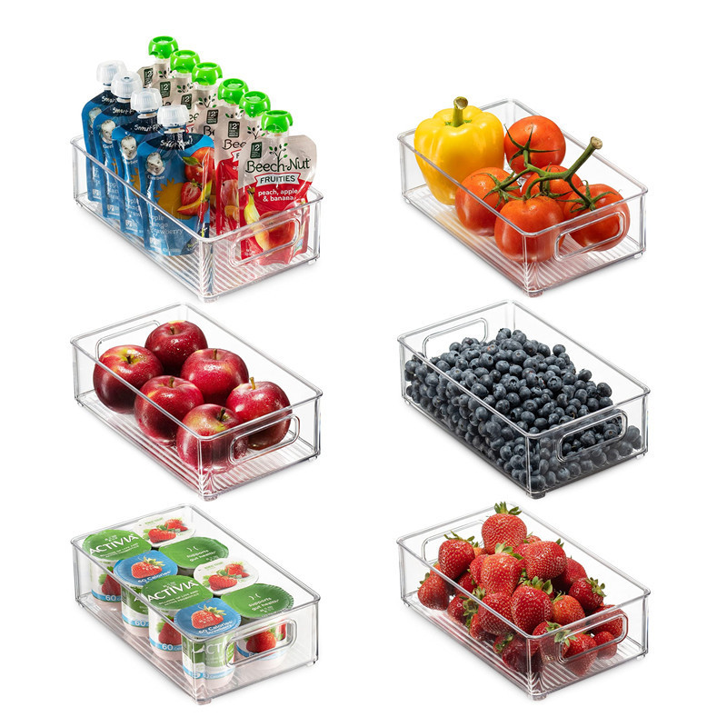 New Desgin Set 6 Kitchen Fridge Drawer Fruit Plastic Box Pantry Dividers Bin Stackable Refrigerator Organizer Food Bins