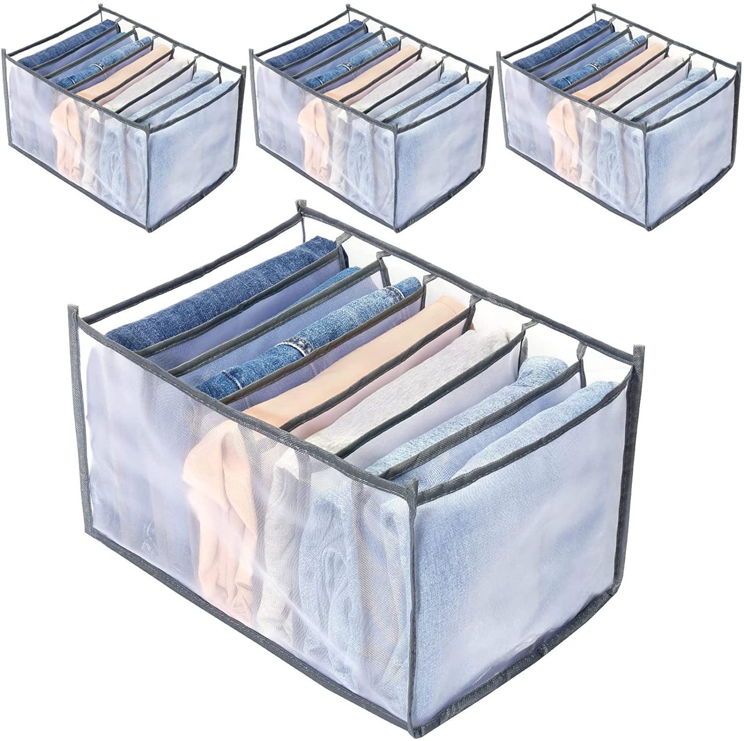 Best Seller Foldable Underwear Box Set Of 4 Storage Boxes & Bins 7 Grids Closet Wardrobe Jeans Clothes Organizer For Bedroom