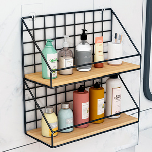 Custom Shelf-Towel Rack Wall Mount Wall-mounted Storage Rack Good Selling-bathroom 2 Later Iron Double Storage Baskets Rectangle