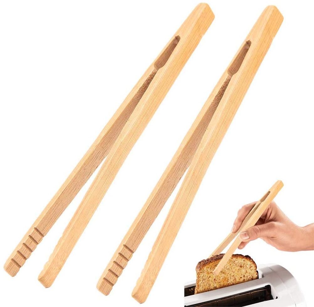 Kitchen Baking Tools Classic 7 Inch Natural Bamboo Tongs Tweezers Clamp Food Salad Bread Toast Tongs