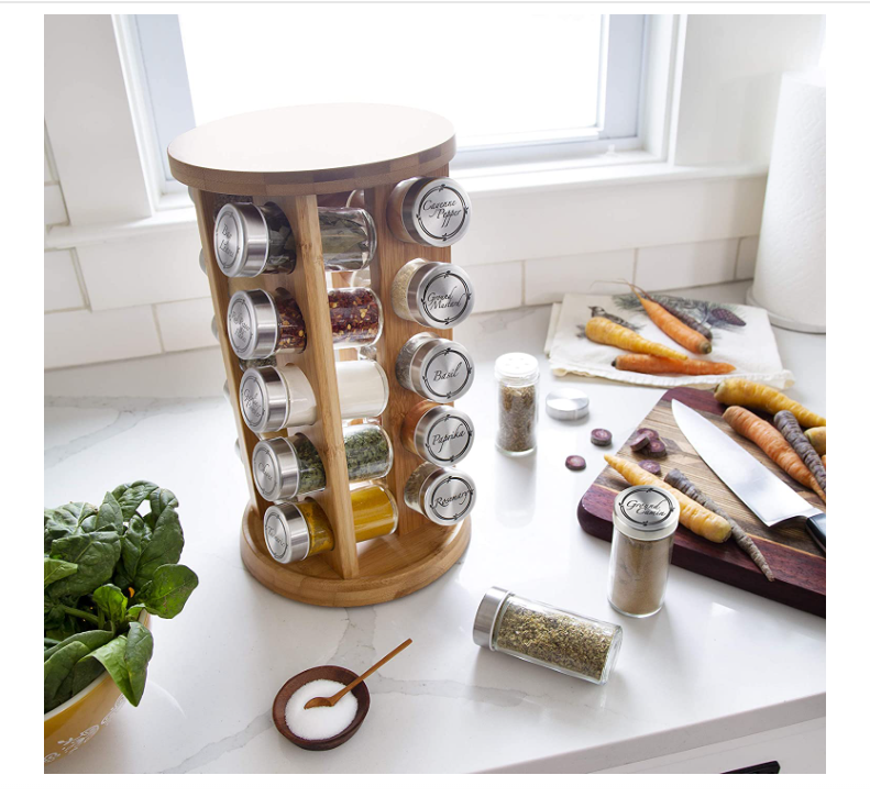 Factory Price Round Kitchen Wooden Spice Jars Rack Organizer Shelf Countertop Pantry Rotating Wood Spice Storage Rack