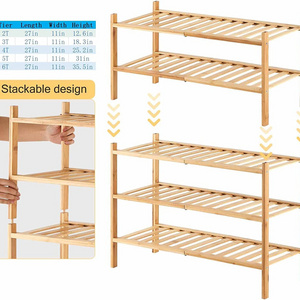 Hot Selling 2024 Wood Shoe Rack Home Storage Organization Stackable Shoes Plants Stand Bamboo Display Organizer Rack