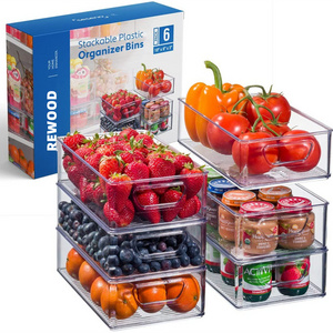 New Desgin Set 6 Kitchen Fridge Drawer Fruit Plastic Box Pantry Dividers Bin Stackable Refrigerator Organizer Food Bins