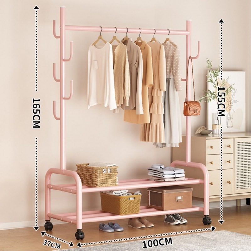 Good Selling Clothing Rack with Bottom Storage Shelf Rolling Garment Rack for Hanging