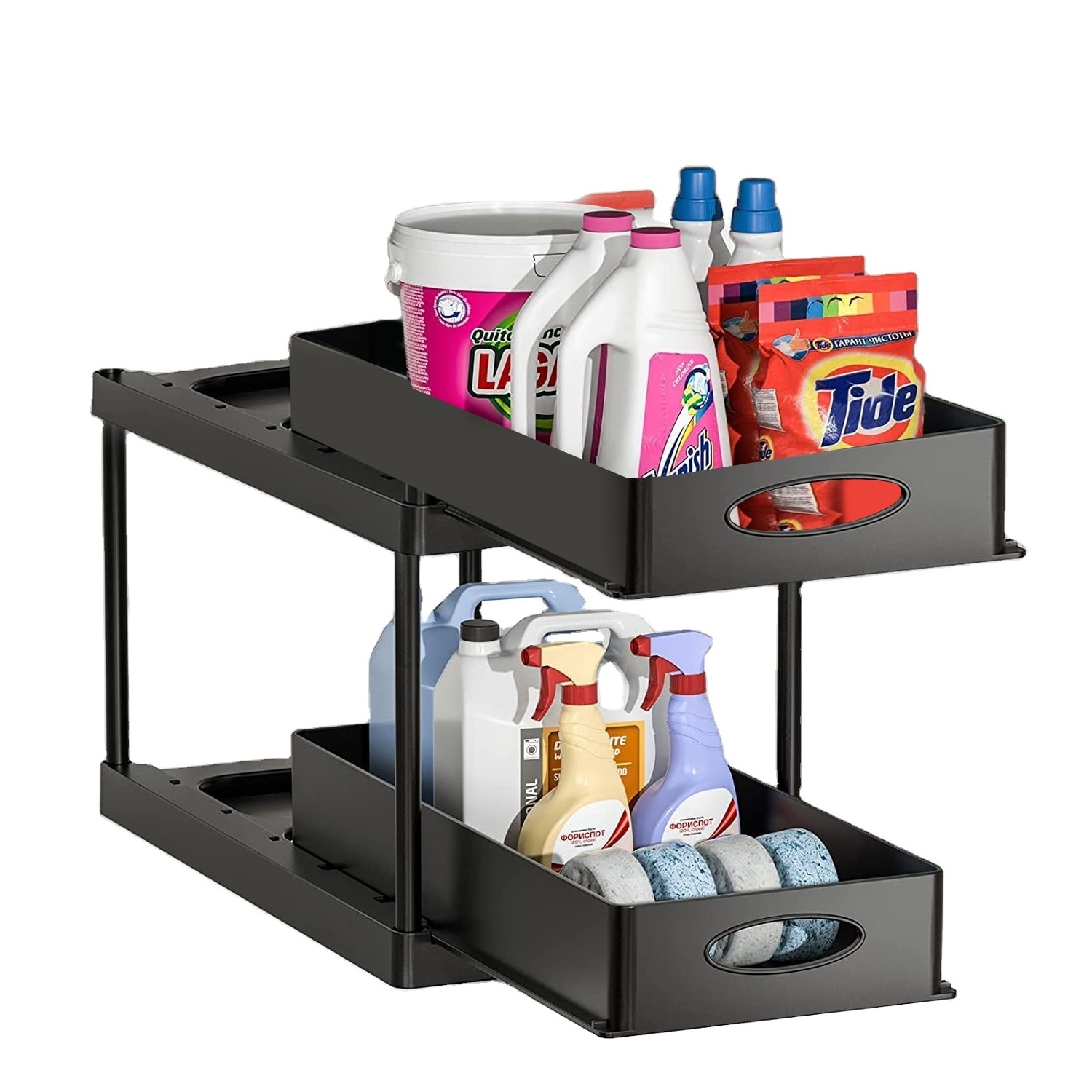 Organizer for Bathroom Kitchen 2-Tier Pull Out Cabinet Organizer Kitchen Drawer Sliding Plastic Cabinet Organizer