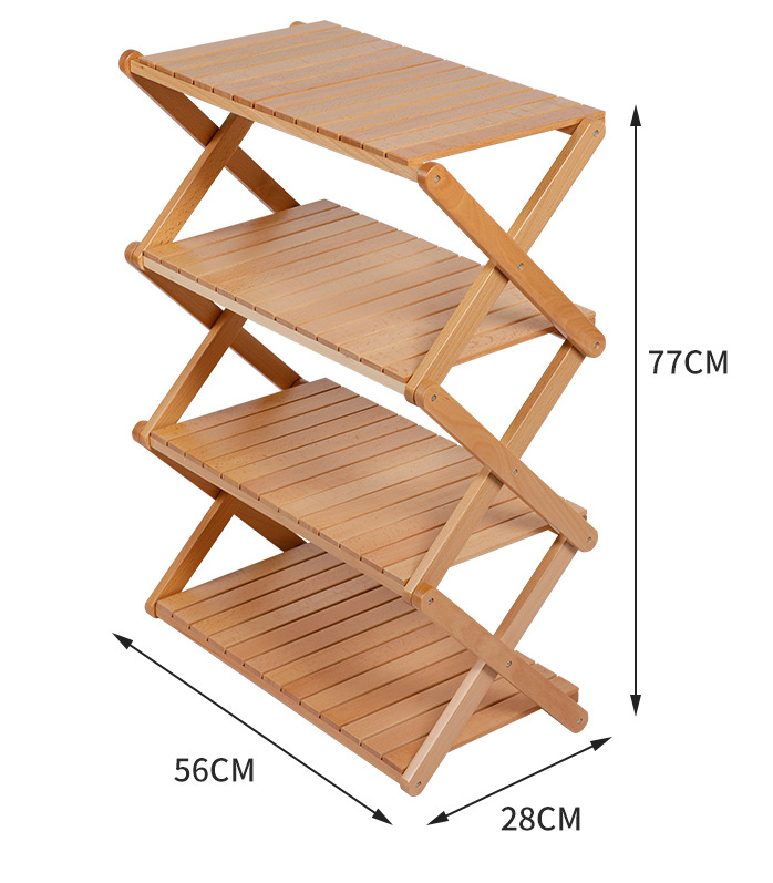 Custom 4 Tires Solid Wood Portable Folding Storage Organizer Shelf Display Rack For Outdoor Camping Bamboo Rack