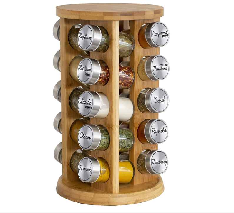 Factory Price Round Kitchen Wooden Spice Jars Rack Organizer Shelf Countertop Pantry Rotating Wood Spice Storage Rack