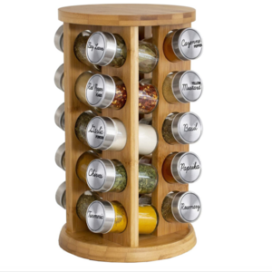 Factory Price Round Kitchen Wooden Spice Jars Rack Organizer Shelf Countertop Pantry Rotating Wood Spice Storage Rack