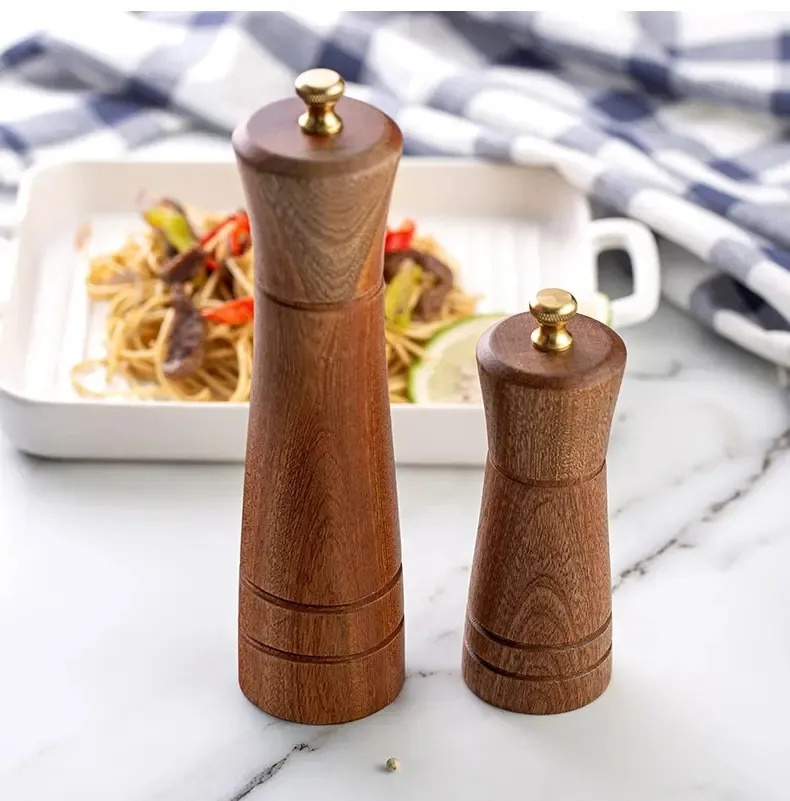 2024 Hot Sale Kitchen Tools 100% Nature Organic Wooden Spice Pepper Mill Custom Logo Manual Wood Salt and Pepper Grinder Set