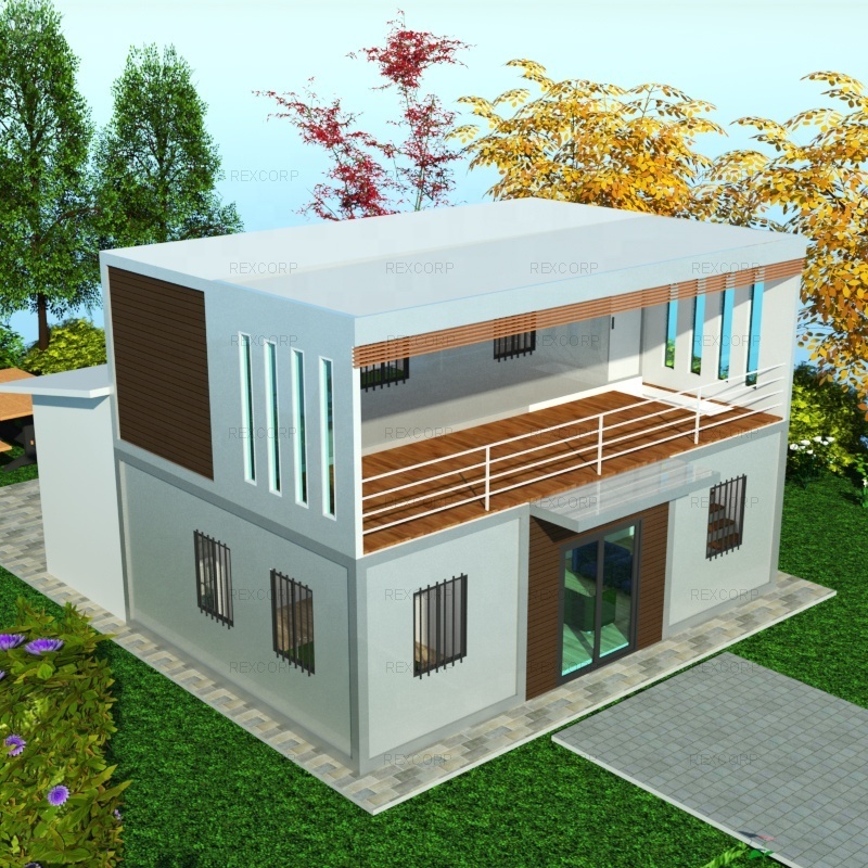 2 Storey Three Bedroom Modular Prefabricated House Container House in Philippines Residential with Balcony