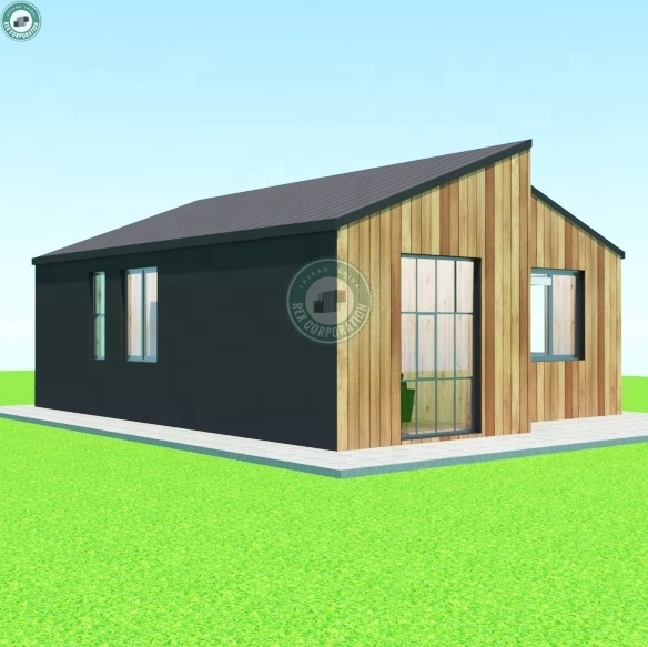 50sqm 2 Bedroom Prefab Home with Kitchen & Bath Prefab Wooden House Kits with Double Pitch Roof in Sri Lanka