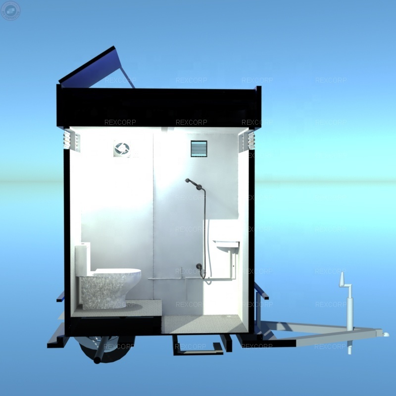 New 2 in 1 Movable Portable Toilet with Trailer Mobile Toilet and Portable Shower Room on Trailer