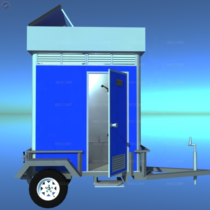 New 2 in 1 Movable Portable Toilet with Trailer Mobile Toilet and Portable Shower Room on Trailer