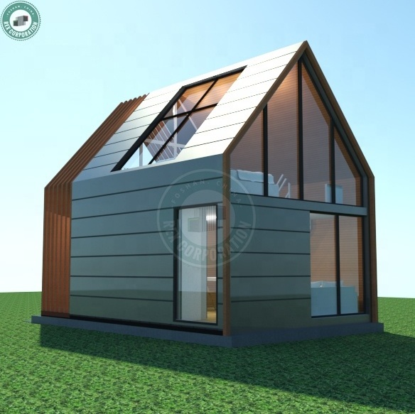 A Frame Aluminium House with Balcony Honeymoon Holiday Prefab House Prefab Loft with Glass Moon Roof