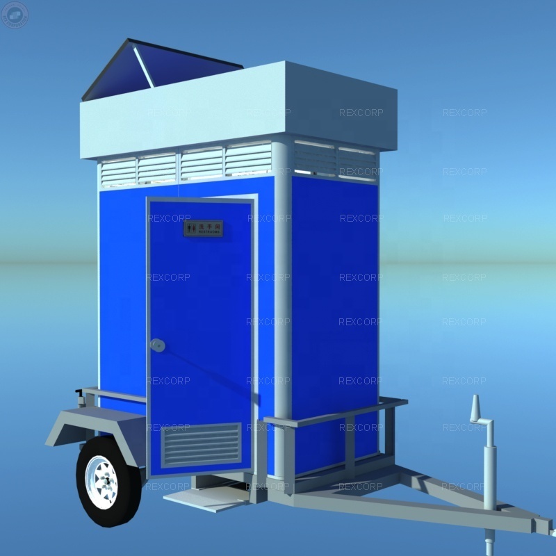 New 2 in 1 Movable Portable Toilet with Trailer Mobile Toilet and Portable Shower Room on Trailer