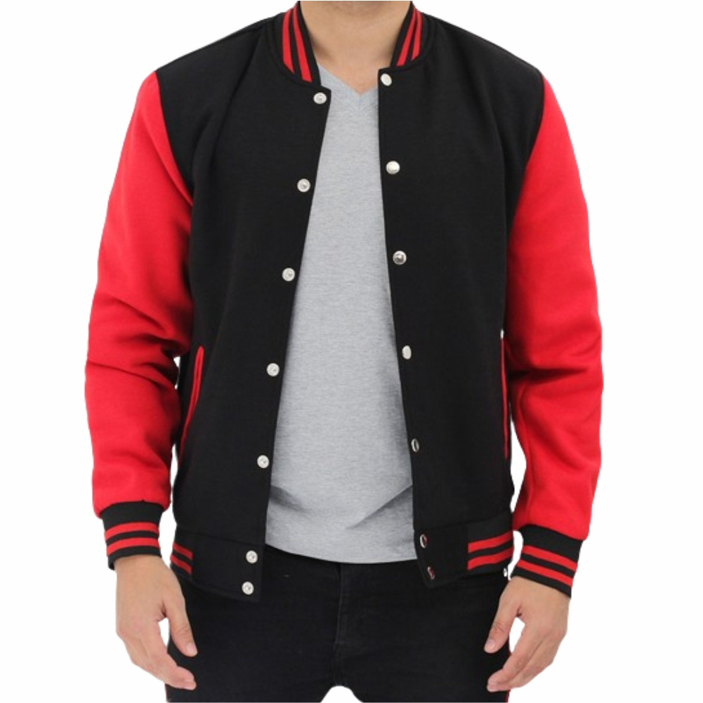 Fantasy Couture Fancy Baseball Varsity Coat Style Red and Black Jacket For Men Full Winter Sleeve