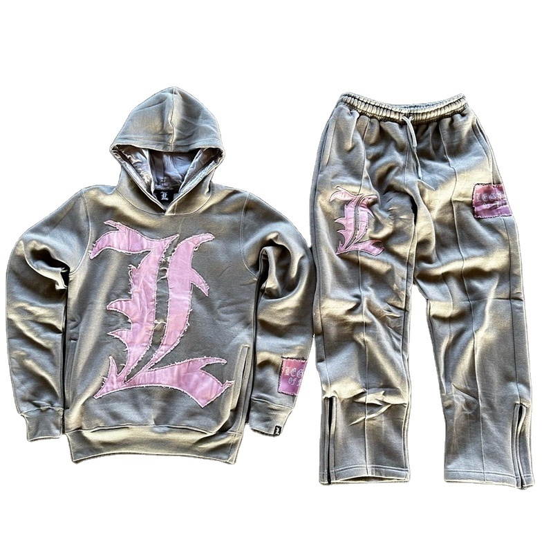 Unisex Custom Oversized Sweat suit Sets 100%Cotton Fleece Hoodie Tracksuit Couple Sweatsuit