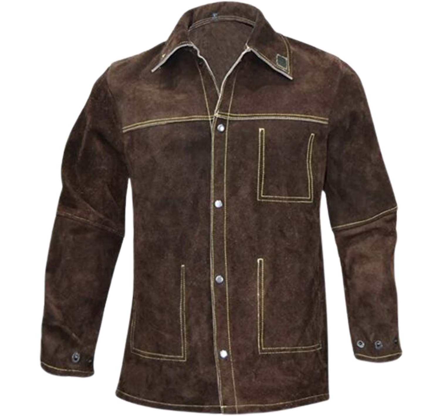 Heat and Spark Resistant Cowhide Split Leather Welding Jacket Heavy Duty Construction Firefighting welders jacket