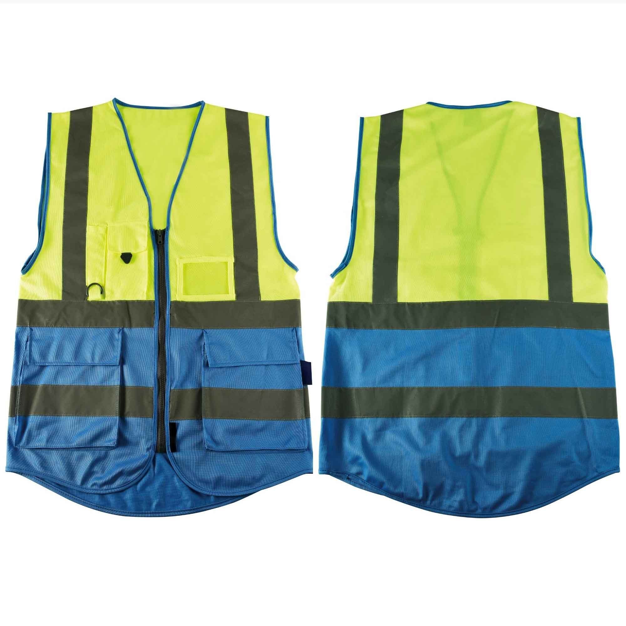 Fluorescent yellow Blue Color safety jacket cloth work place reflective vest in cheap price