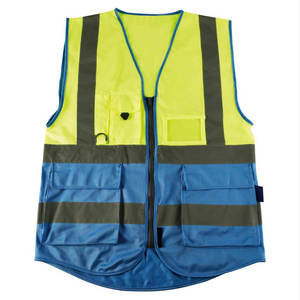 Fluorescent yellow Blue Color safety jacket cloth work place reflective vest in cheap price