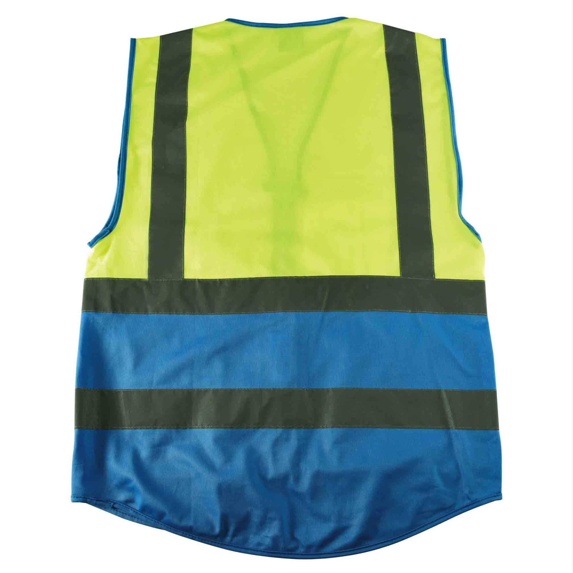 Fluorescent yellow Blue Color safety jacket cloth work place reflective vest in cheap price