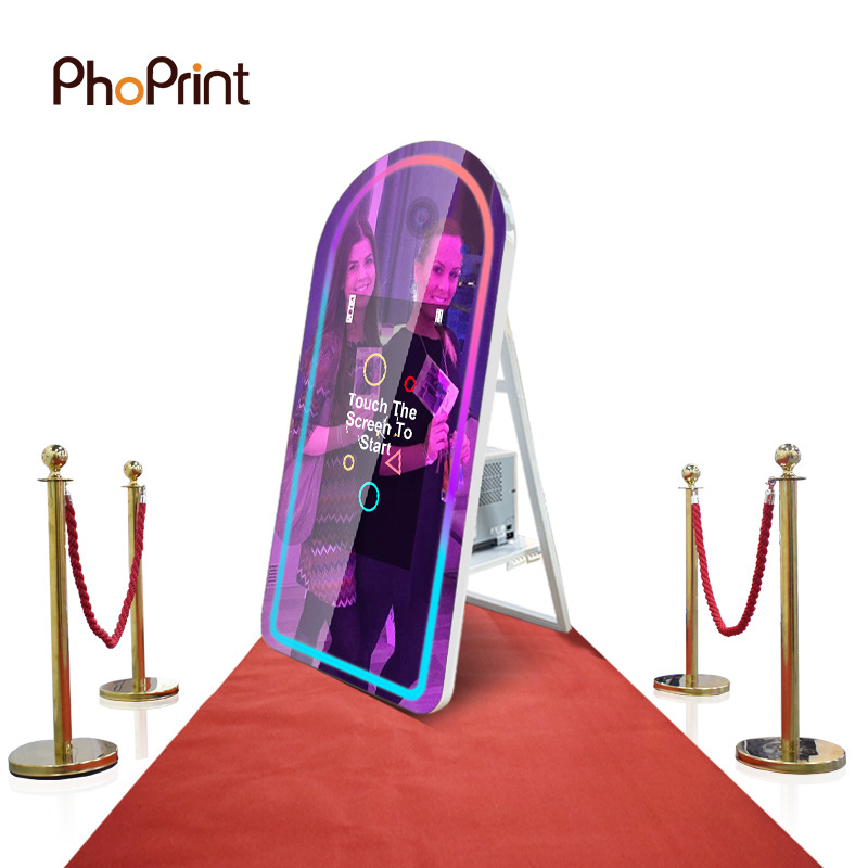 Magic Mirror Booth 55'' Touch Screen Mirror Photo Booth Machine Kiosk For Event