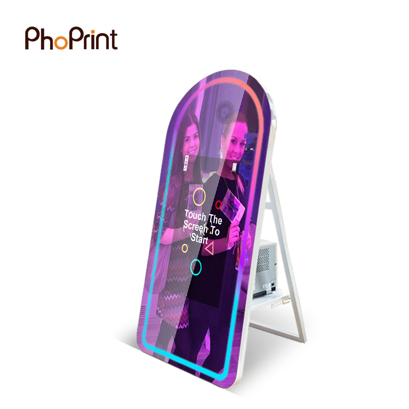 Magic Mirror Booth 55'' Touch Screen Mirror Photo Booth Machine Kiosk For Event