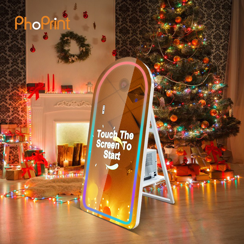 Magic Mirror Booth 55'' Touch Screen Mirror Photo Booth Machine Kiosk For Event