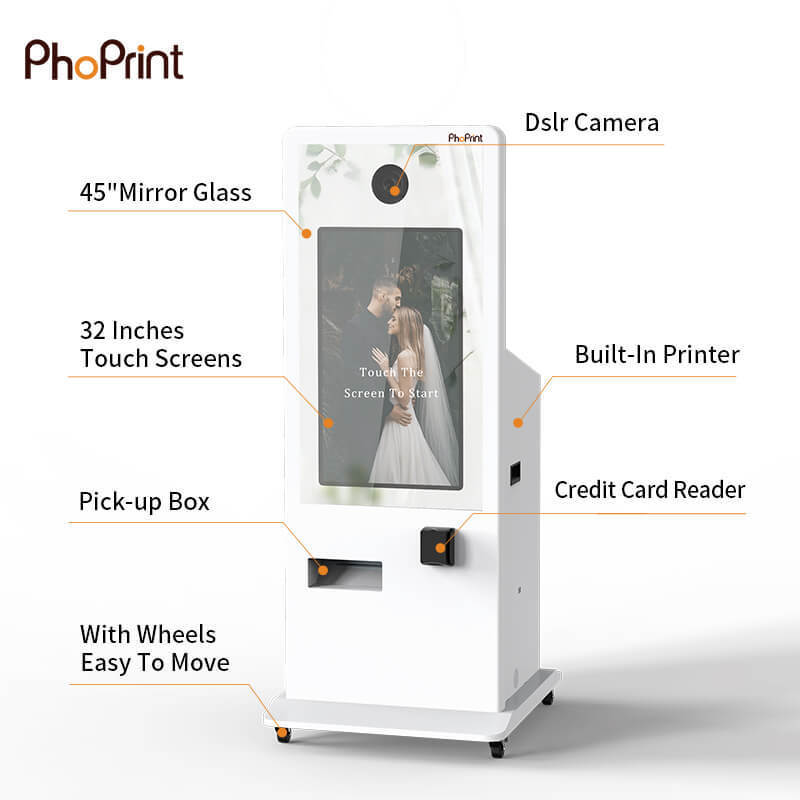 Korean Photo Booth Touch Screen Credit Card Payment Self Service Mirror Photo Booth For Rent