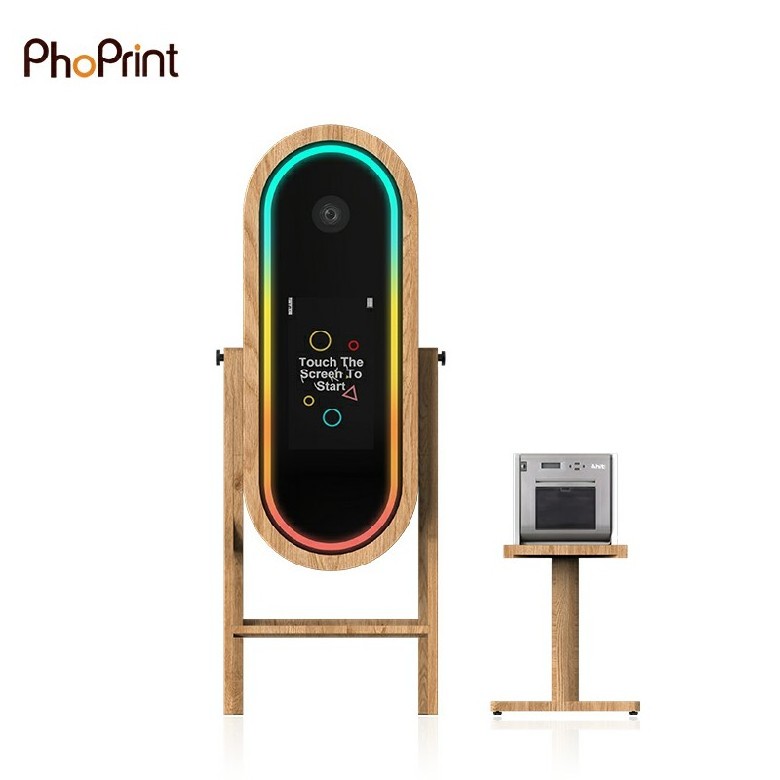 Hot Sale 55 Inches Touch Screen Photo Booth Wooden Retro Wedding Selfie Magic Mirror Photo Booth