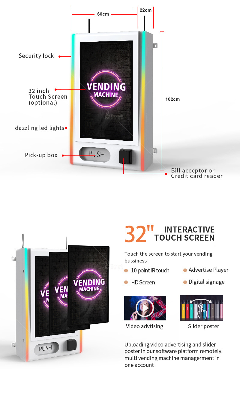 Wall Mounted Vending Machines Touch Screen Smart Self Service Tobacco Digital Id Card Reader Vending Machine Age Verification