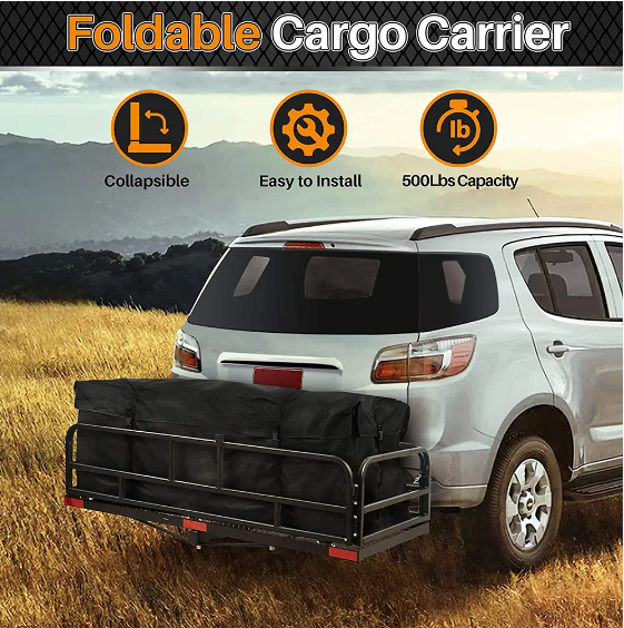 Foldable folding rear rack luggage trailer hitch mount cargo carrier basket for car suv pick up truck camping traveling