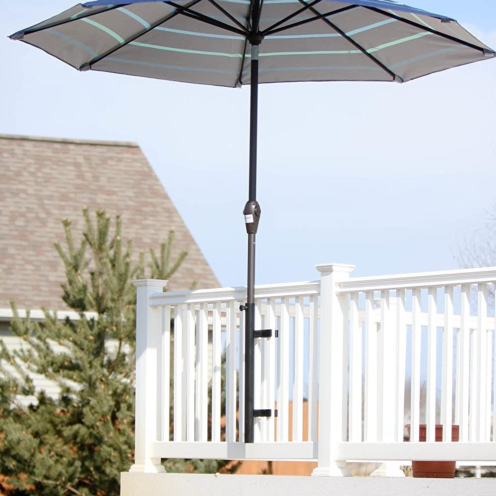 Deck railing hands free clear acrylic umbrella holder and stand for outdoor