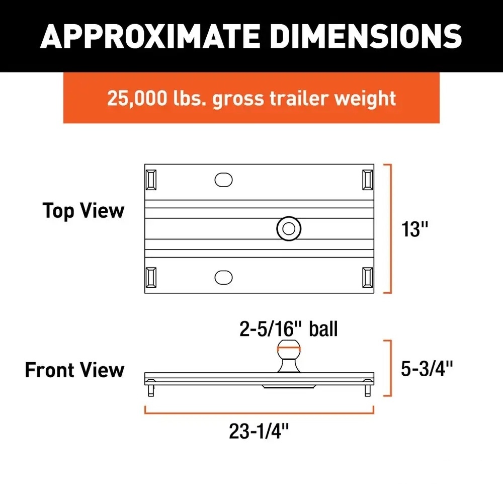 REYNOL customizable  BENT PLATE 5TH WHEEL RAIL GOOSENECK HITCH WITH 2-5/16