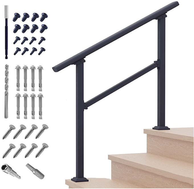 Outdoor Steps Fit 1 Or 3 Steps Outdoor Stair Railing Wrought Iron Flexible Front Porch Hand Rail Transitional Handrail