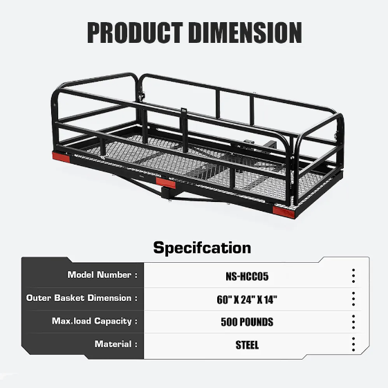 Foldable folding rear rack luggage trailer hitch mount cargo carrier basket for car suv pick up truck camping traveling