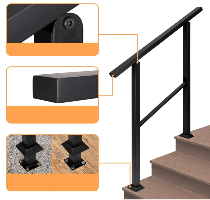 Outdoor Steps Fit 1 Or 3 Steps Outdoor Stair Railing Wrought Iron Flexible Front Porch Hand Rail Transitional Handrail