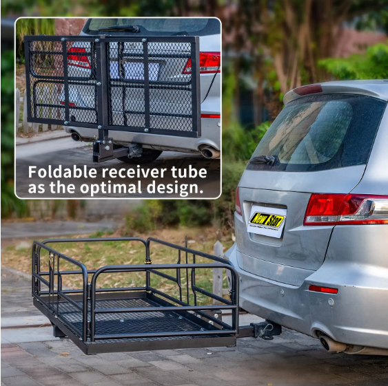 Foldable folding rear rack luggage trailer hitch mount cargo carrier basket for car suv pick up truck camping traveling