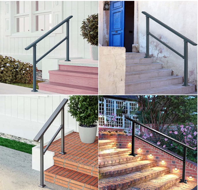 Outdoor Steps Fit 1 Or 3 Steps Outdoor Stair Railing Wrought Iron Flexible Front Porch Hand Rail Transitional Handrail