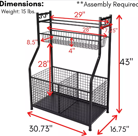 Rotating Ball Display Racks Sport Garage Sports Equipment Storage Sports Organizer With Baskets Hooks